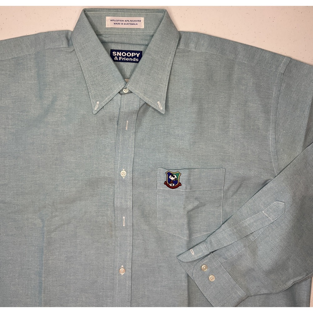 Vintage Snoopy & Friends Shirt Button Front Long Sleeve‎ Embroidered Pocket 17.5